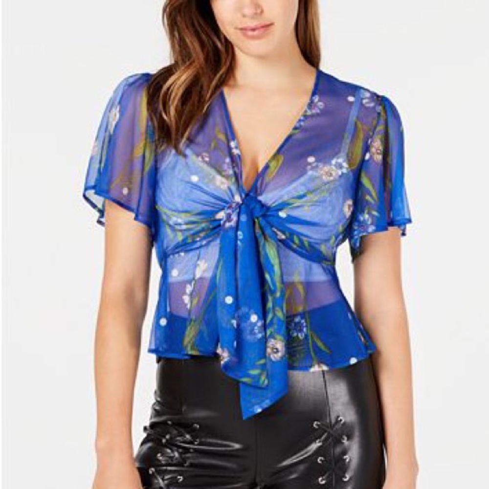 GUESS Women's Maria Floral-Print Semi-Sheer Top